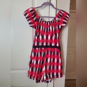 Pinup Girl Clothing Black and Red Multicolor Harlequin Romper